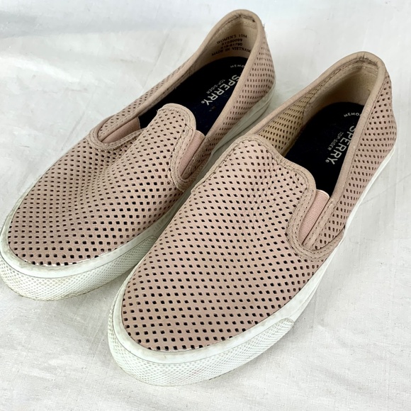 Sperry Top Siders W 10 Blush Seaside Perforated Slip On Sneakers Memory Foam - Picture 1 of 11